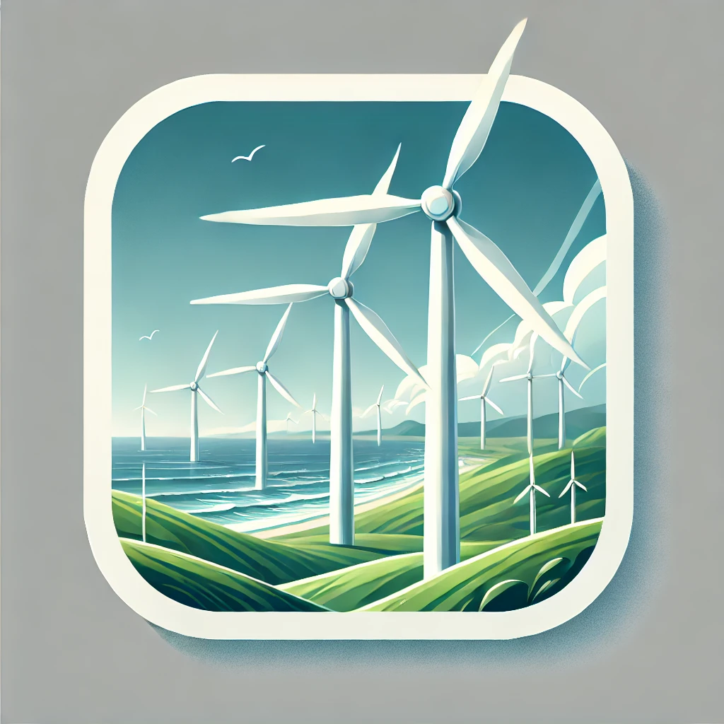 Rüzgar türbinlerinin kıyı bölgesindeki zarif dönüşleri, kinetik enerjiyi elektrik enerjisine dönüştürmenin modern ve çevreci bir örneğini sunuyor. Görsel, sürdürülebilir enerji üretimini vurguluyor.