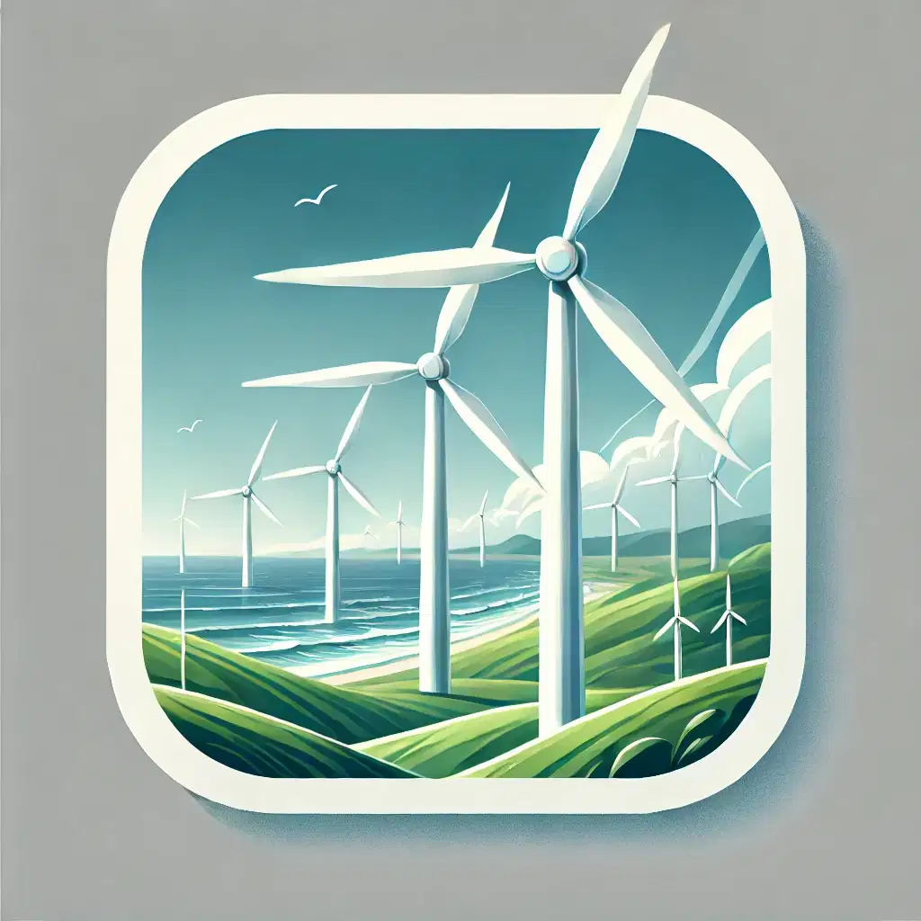 Rüzgar türbinlerinin kıyı bölgesindeki zarif dönüşleri, kinetik enerjiyi elektrik enerjisine dönüştürmenin modern ve çevreci bir örneğini sunuyor. Görsel, sürdürülebilir enerji üretimini vurguluyor.