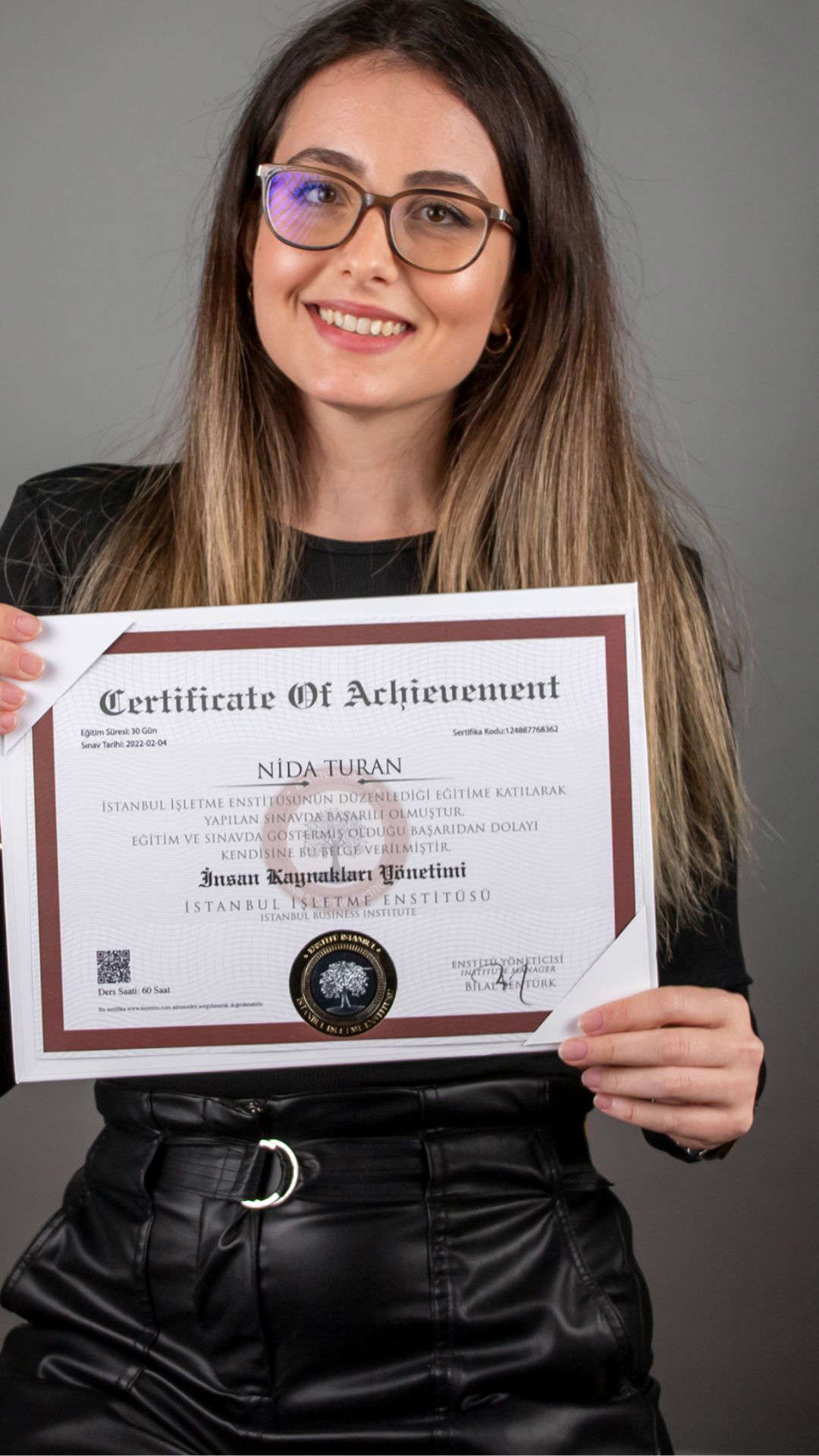 Internationally valid professional certificate sample - EU approved digital and printed certificate example 1